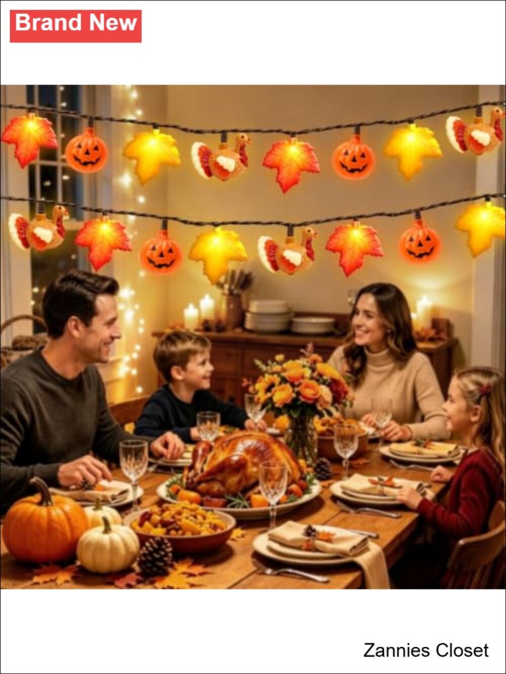 👻 8.5ft Fall Thanksgiving String Lights 10 LED Maple Pumpkin Turkey - Picture 3 of 5